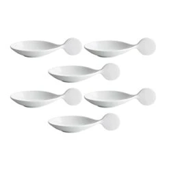 Pack Of 6 Porcelain Canape Spoon With Circle Handle, 10cm