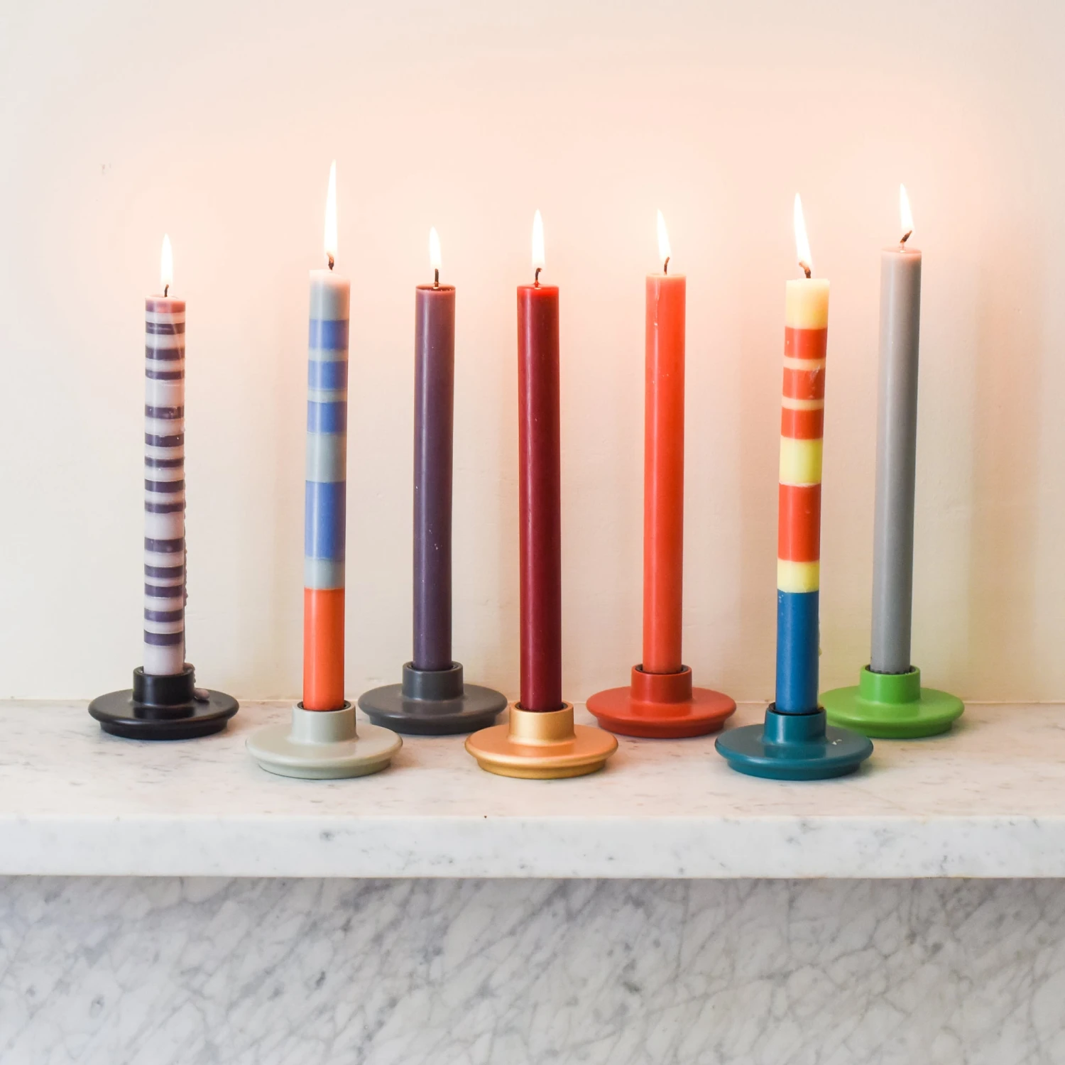 Set Of 6 Striped Dinner Candles - Multicolour - Image 4
