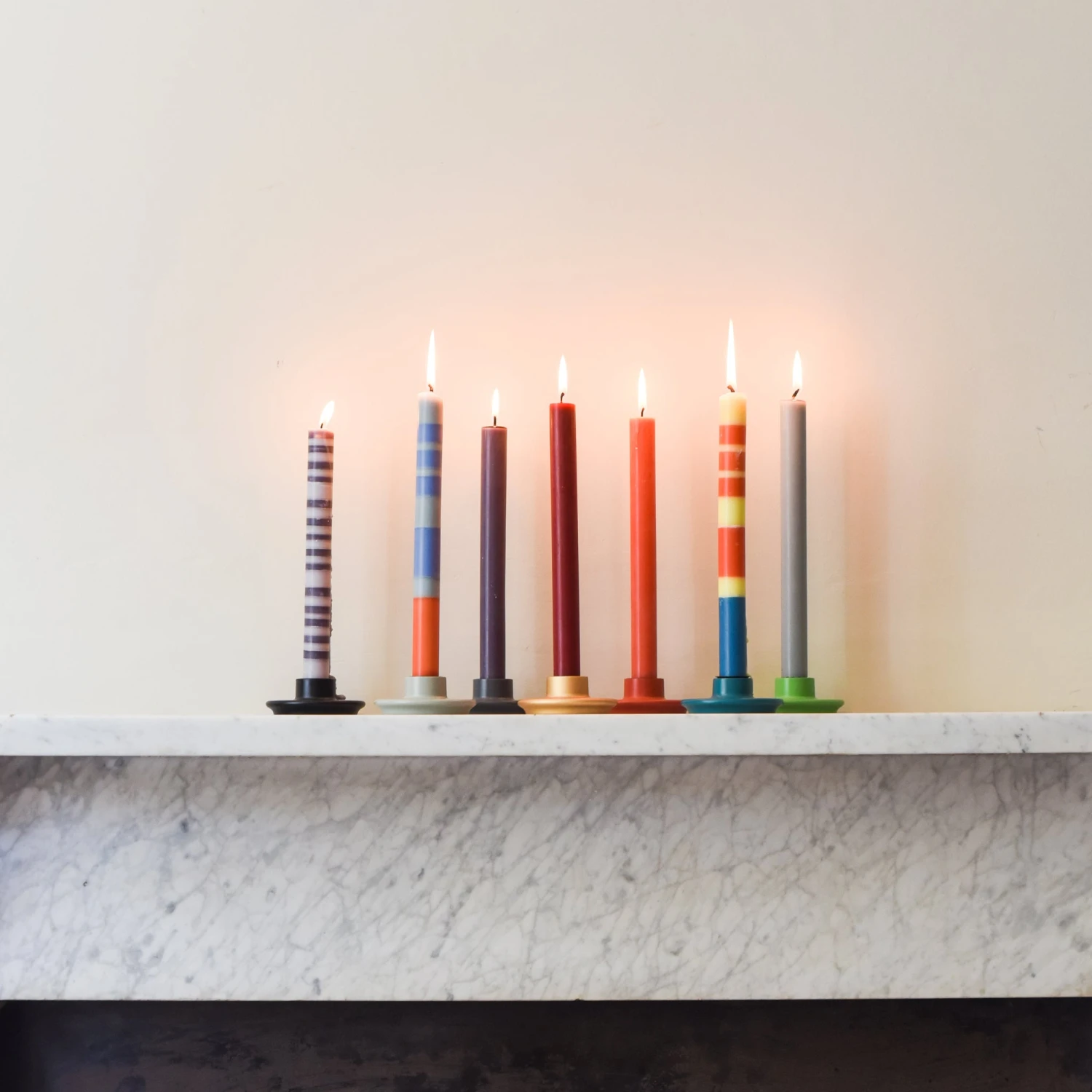 Set Of 6 Striped Dinner Candles - Multicolour - Image 5