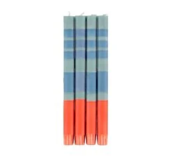 Set Of 4 Orange Mint Striped Candles