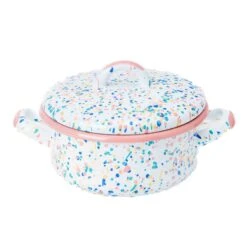 Pink Dot Enamel Casserole With Lid, 18cm