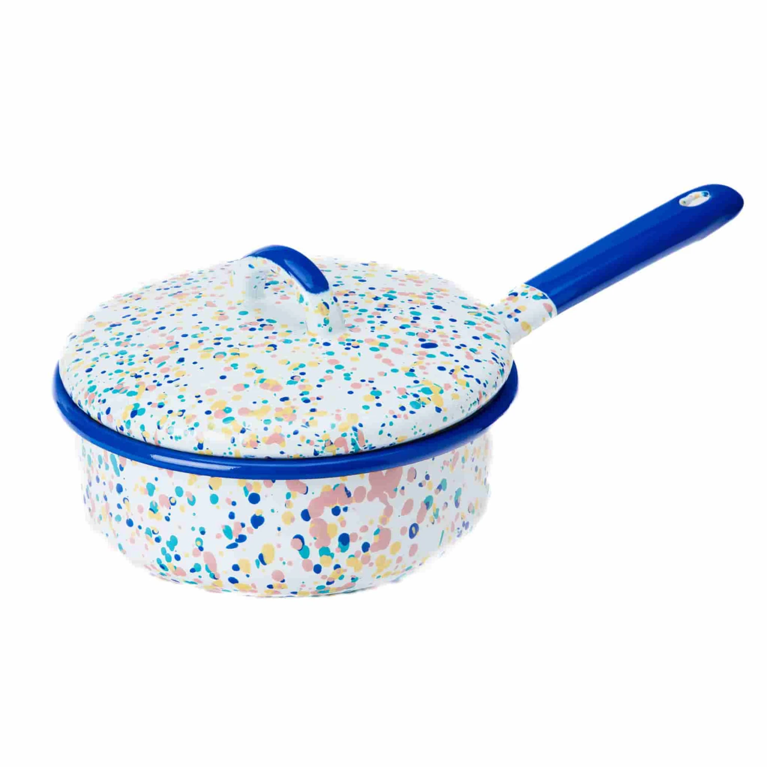 Blue Dot Enamel Saute Pan With Lid, 16cm