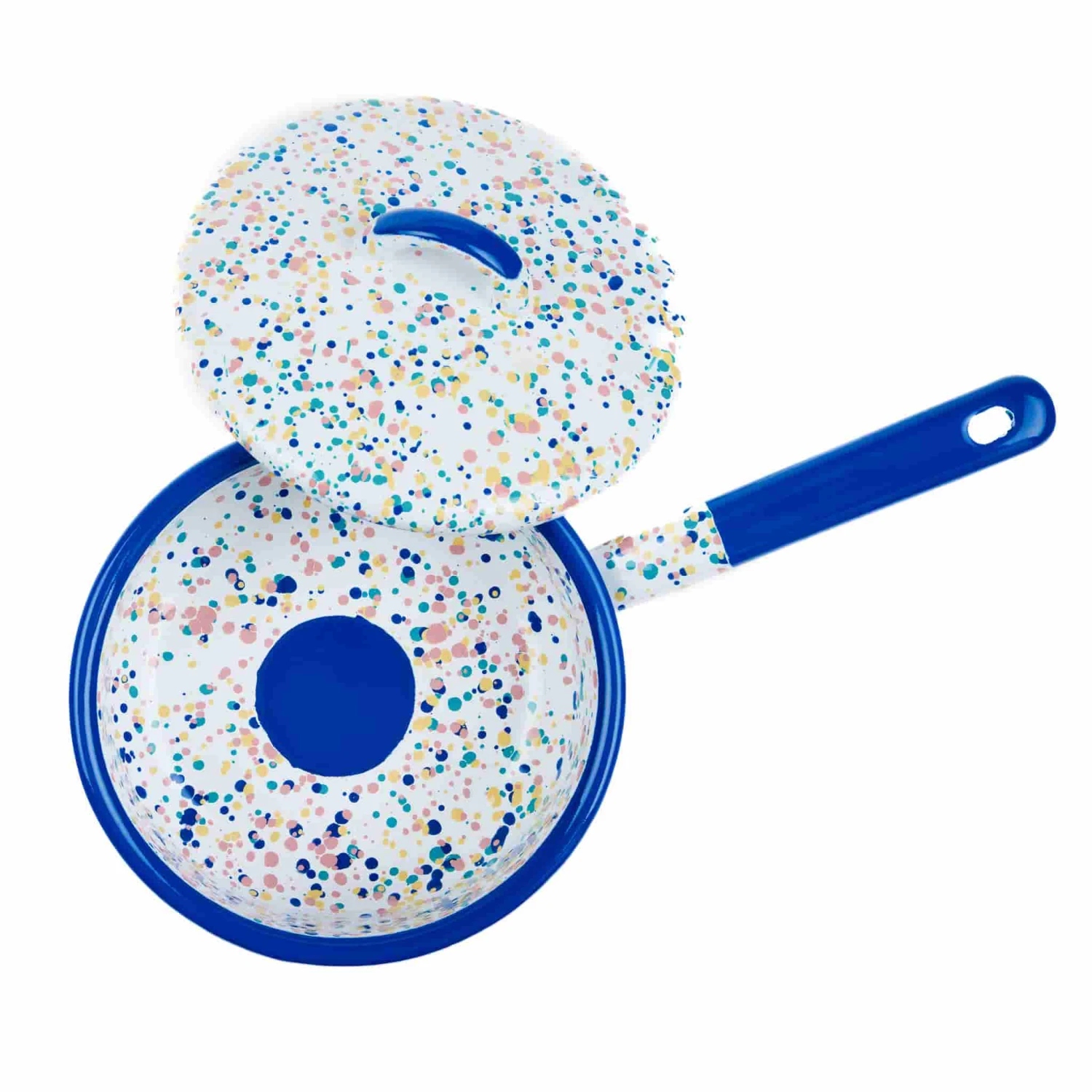 Blue Dot Enamel Saute Pan With Lid, 16cm - Image 2