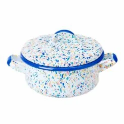 Blue Dot Enamel Casserole With Lid, 18cm