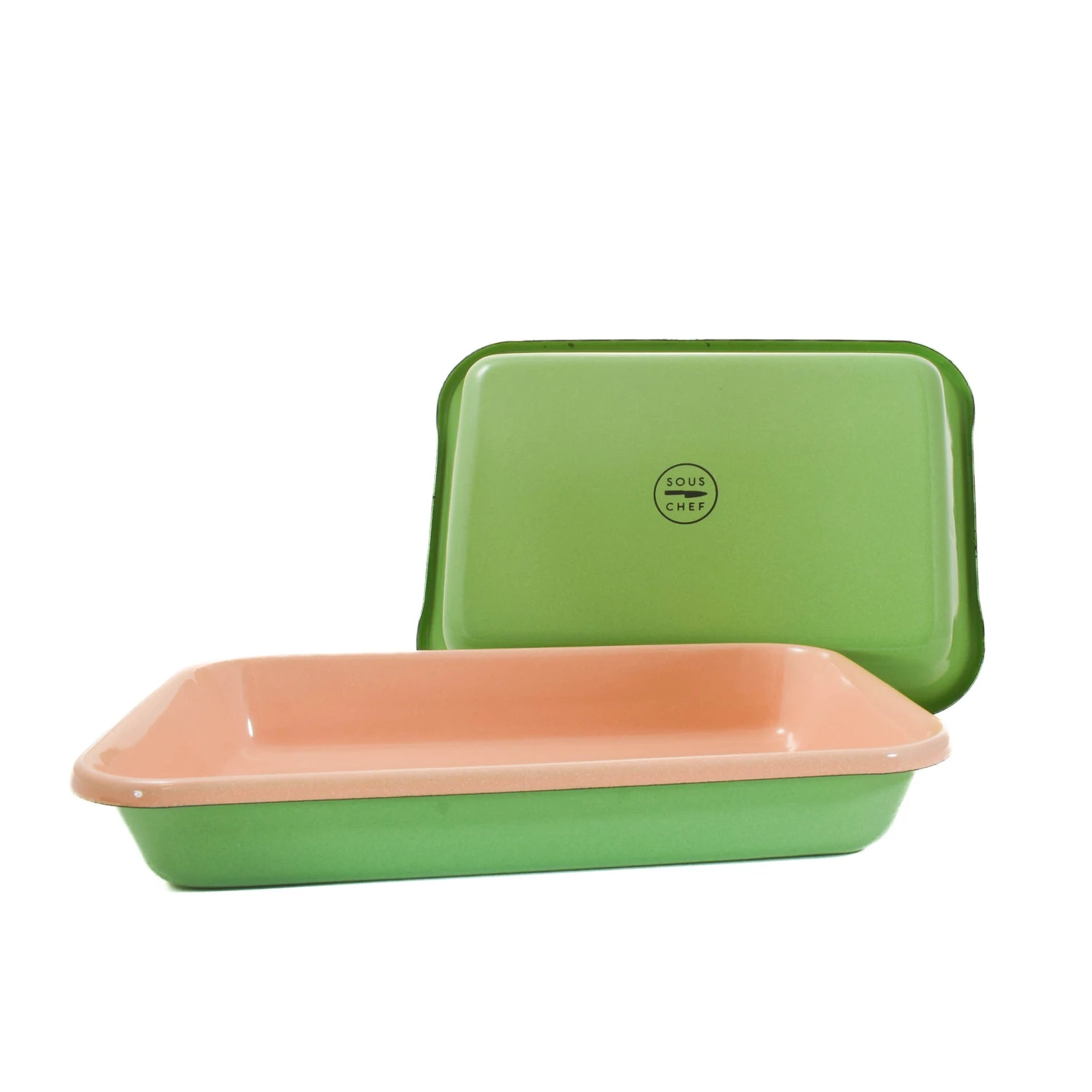 Kapka X Sous Chef Colourblock Enamel Roasting Dish, 26cm, Green & Pink - Image 3