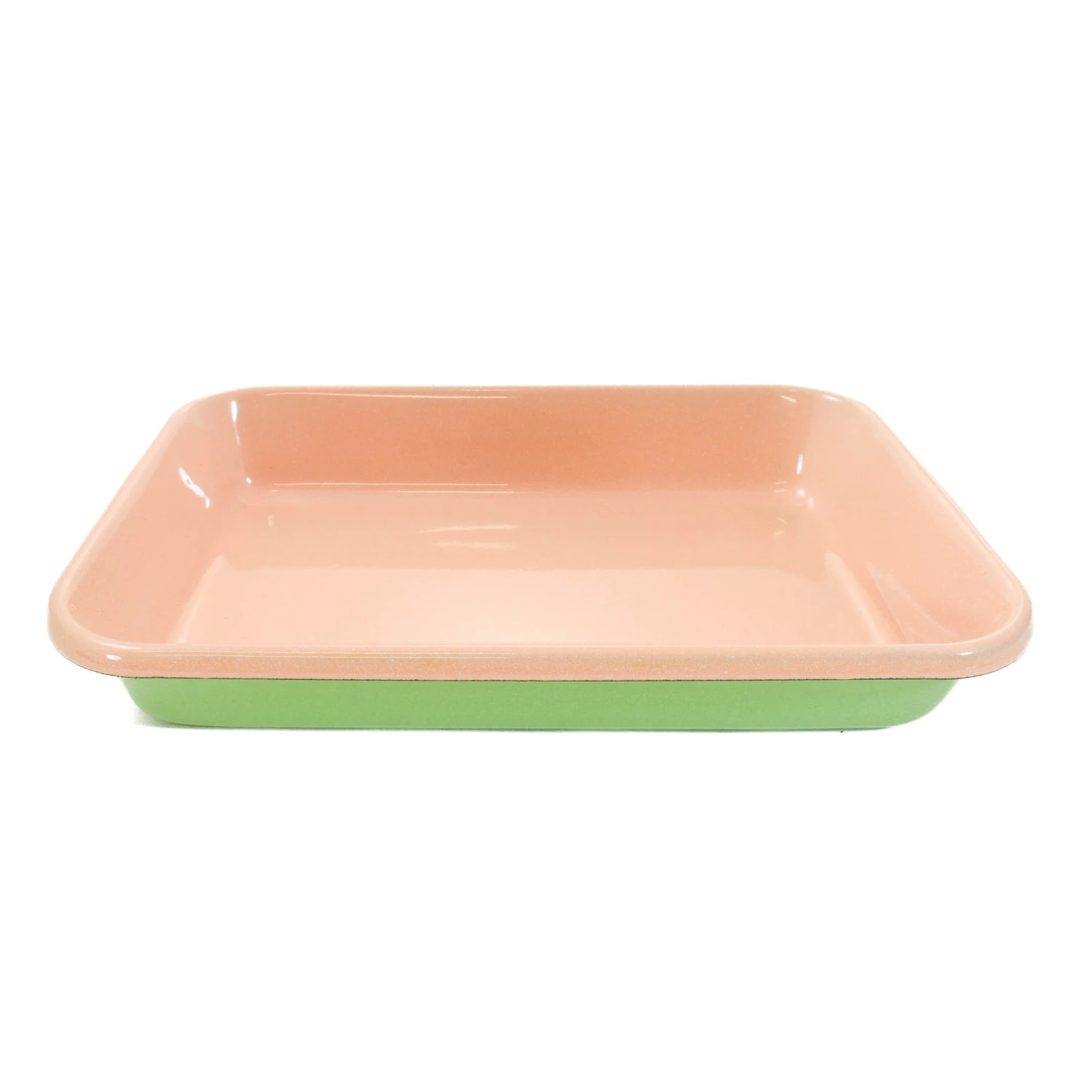 Kapka X Sous Chef Colourblock Enamel Roasting Dish, 26cm, Green & Pink - Image 2