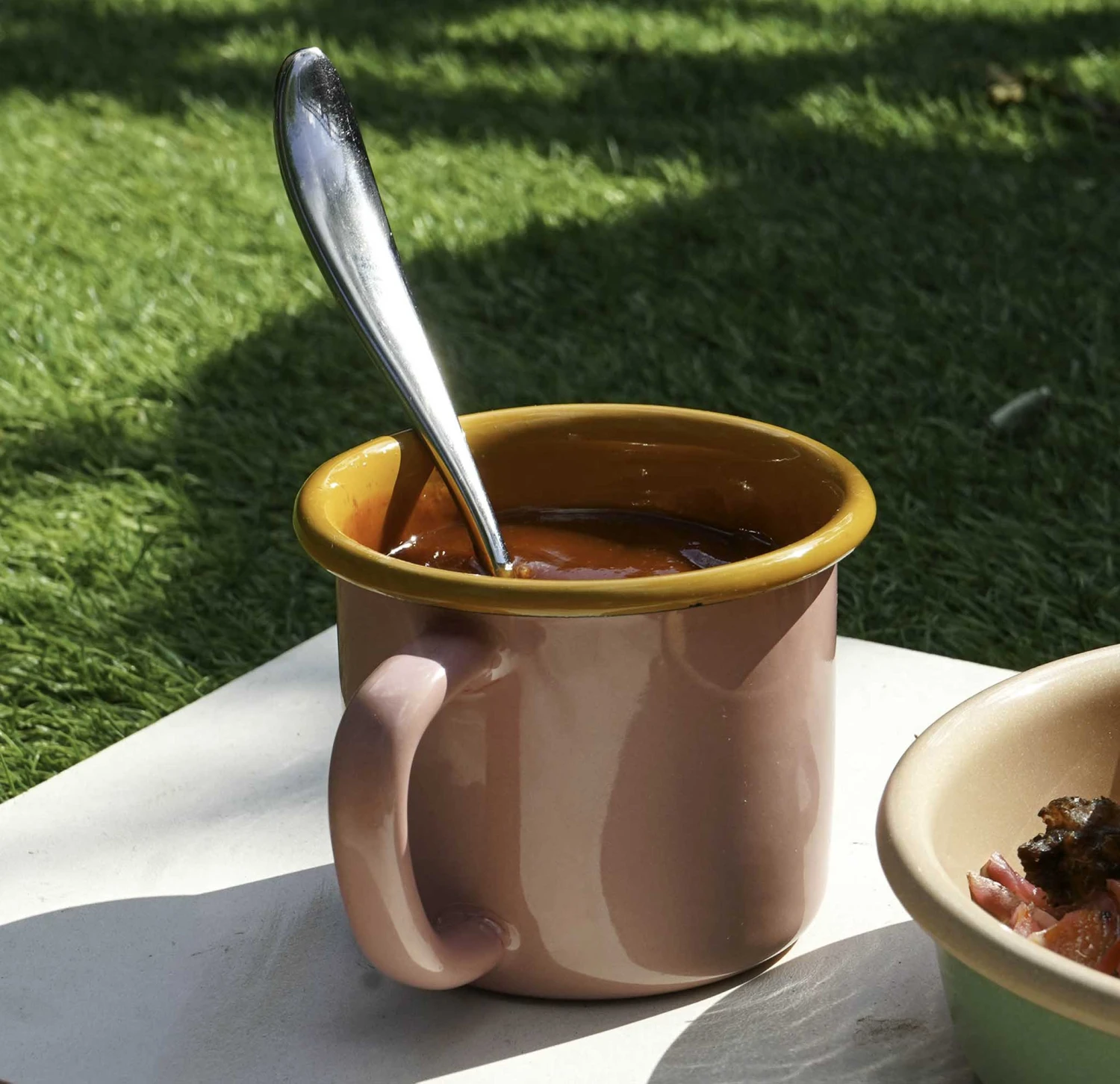 Kapka X Sous Chef Colourblock Enamel Mug, Pink & Yellow - Image 3