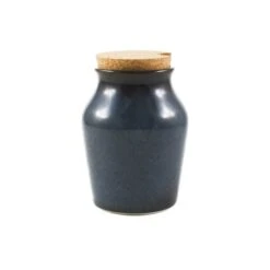 Blue Glaze Salt Pot With Cork Lid